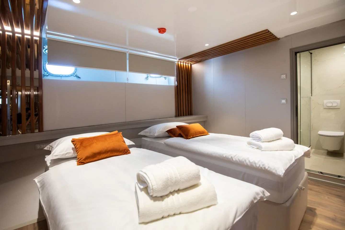 Twin lower-deck cabin with private en-suite bathroom